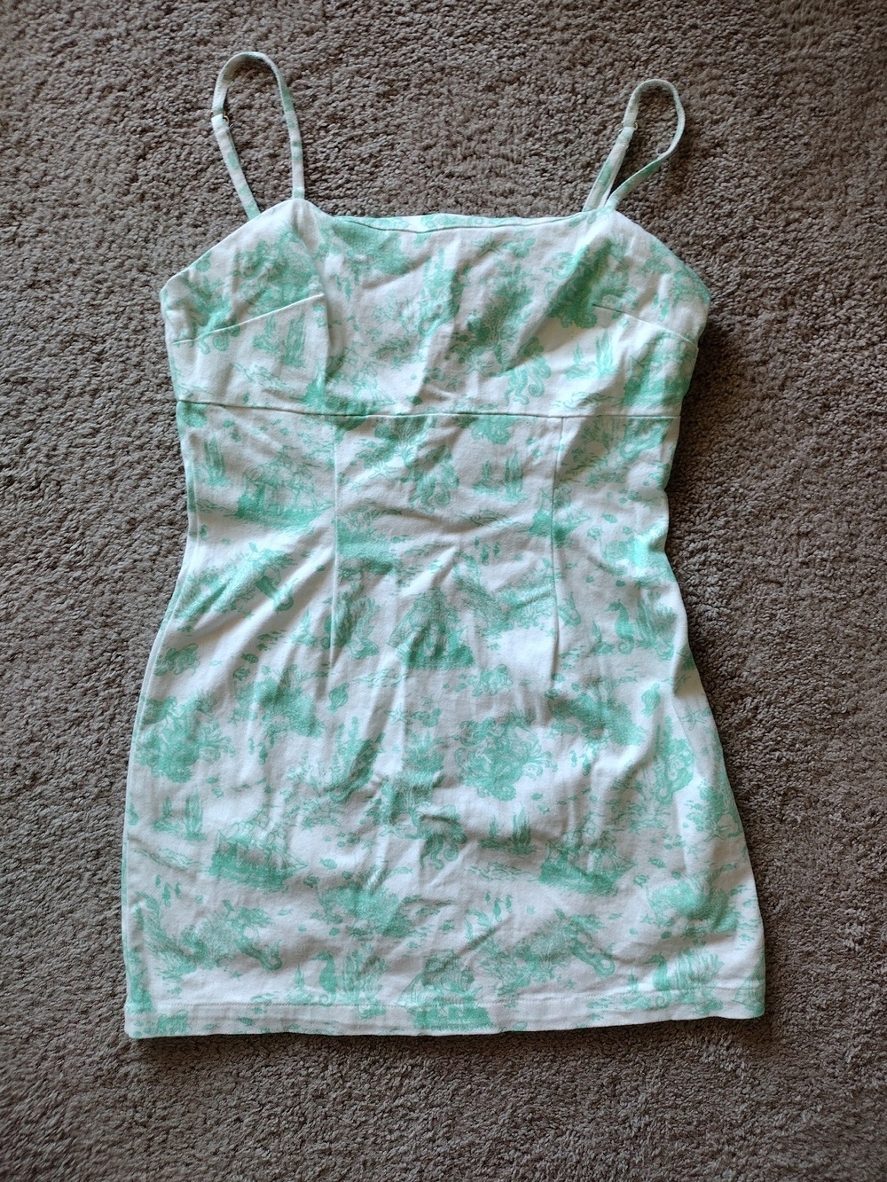 Avec Les Filles Mermaid White & Mint Green Printed Spaghetti Strap Mini Dress